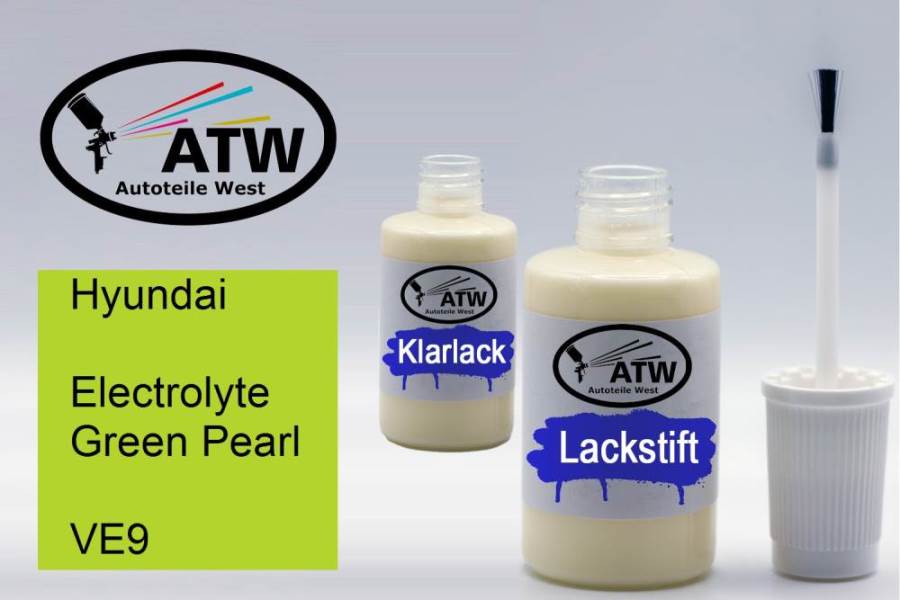 Hyundai, Electrolyte Green Pearl, VE9: 20ml Lackstift + 20ml Klarlack - Set, von ATW Autoteile West.